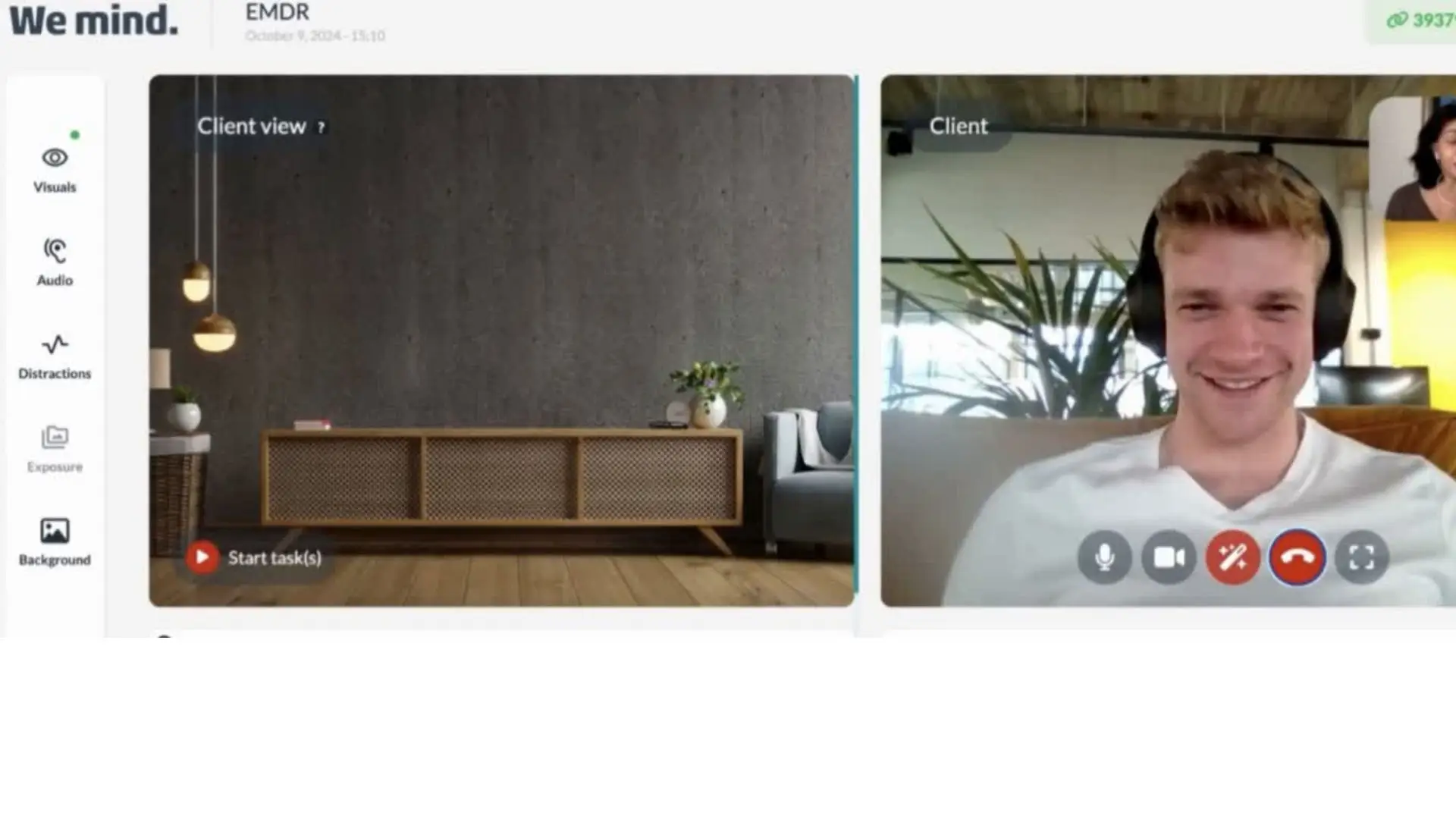 Interface WeMind Therapy pendant une séance en visioconférence